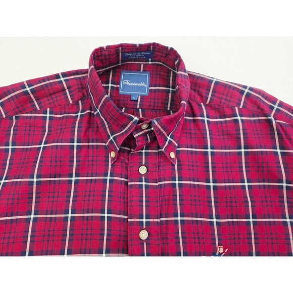 Faconnable Size Large Mens Red Black White Check Embroidered Chest Logo USA Made - Picture 10 of 10